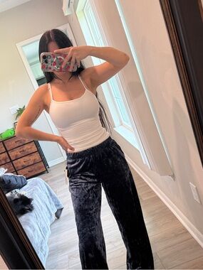 A New Day Women's XS Navy Blue Crushed Velvet Wide Leg Pants